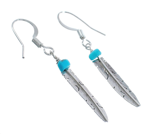 Native American Navajo Turquoise Sterling Silver Feather Hook Dangle Earrings NX11500